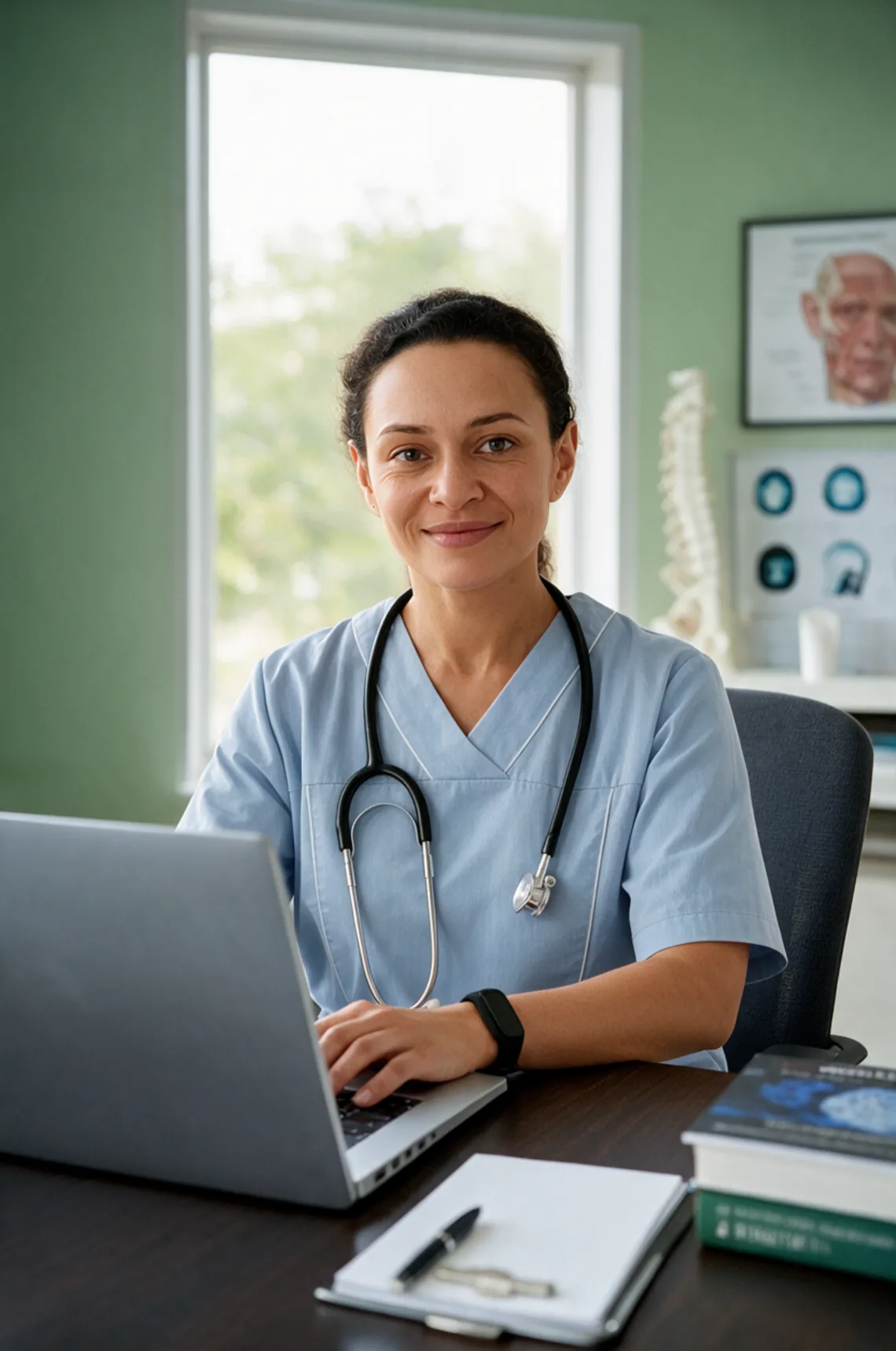 A specialist at her desk, ready to review referrals